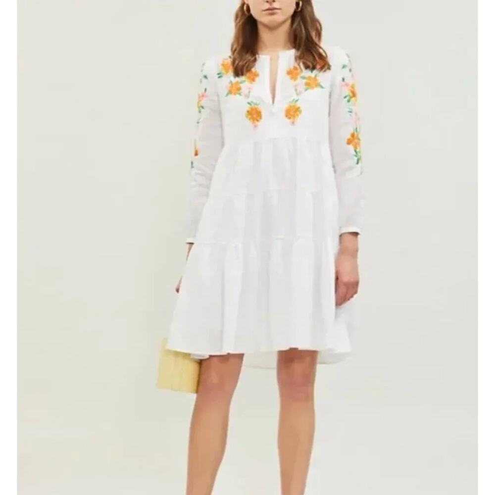 Maje Floral Embroidered Cottage Peasant Midi Dress size L